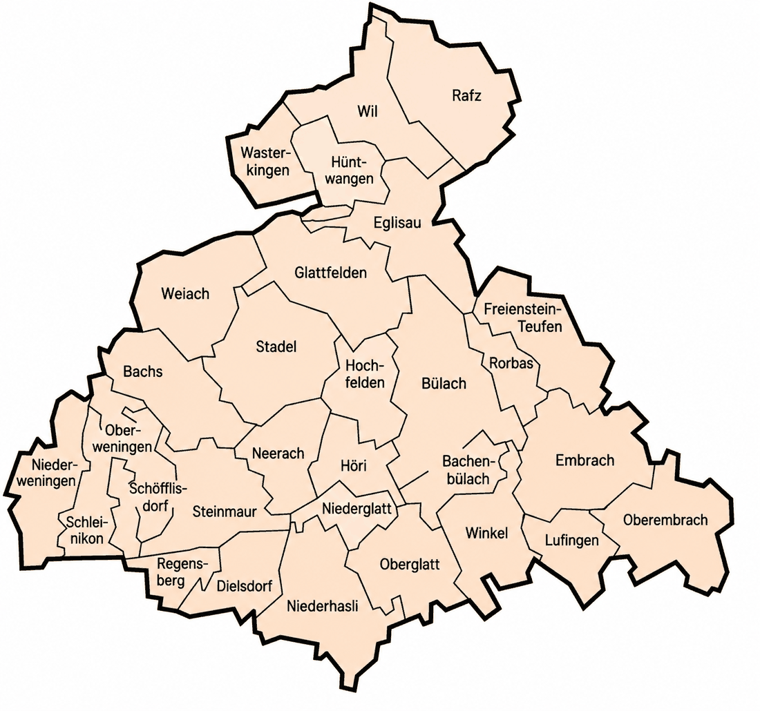 Karte der Gemeinden im Zürcher Unterland